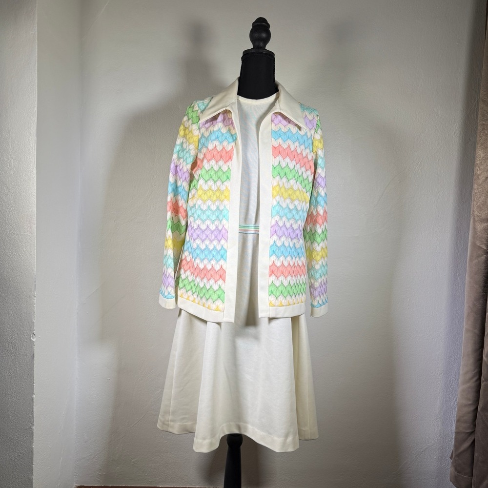 Vintage 1970s Montgomery Ward Dress +‎ Jacket Set Womens Medium MCM 70s
